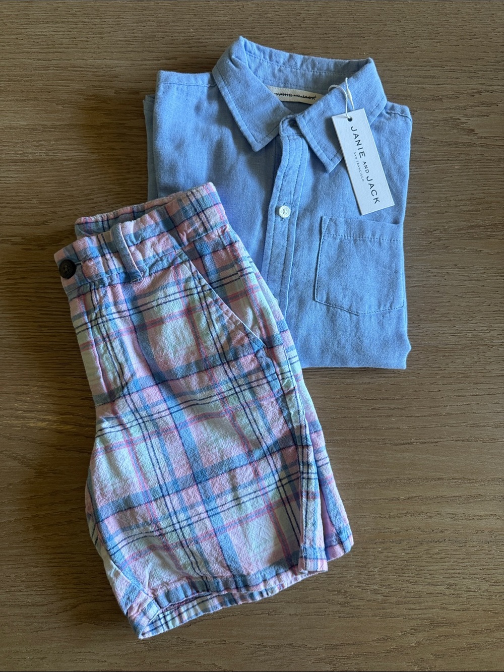Janie and Jack Boys Sz 6 Pastel Plaid Linen Shorts Worn Once EUC
